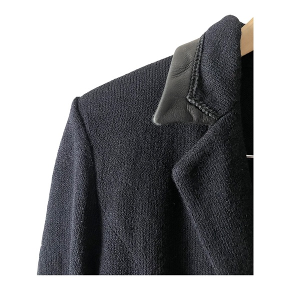 ST. JOHN Collection Knit Black Blazer Leather Trim Size 10 - Picture 6 of 17